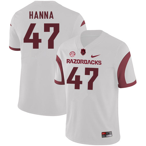 Men #47 Jordan Hanna Arkansas Razorbacks College Football Jerseys Sale-White - Click Image to Close